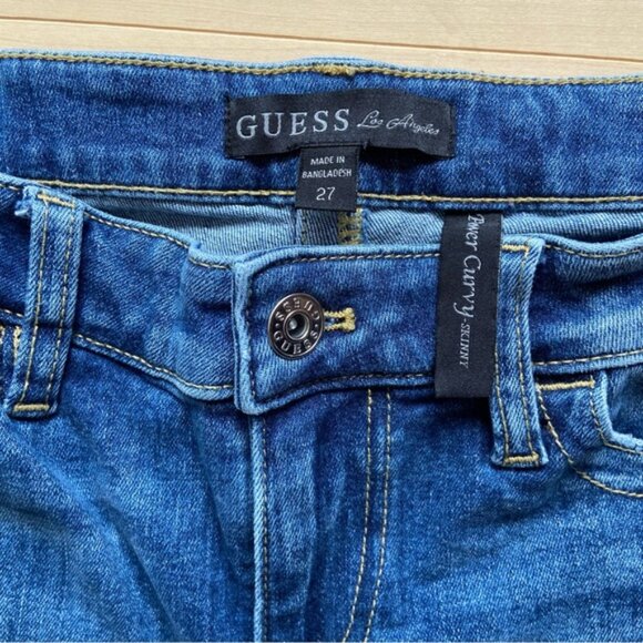 Guess Power curvy skinny blue jeans mid rise waist straight leg silver logo 27 - Picture 2 of 10